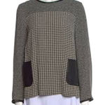 MAX MARA Mixed Print Houndstooth Top Leather Pockets Size 12 Weekend L Black Photo 0