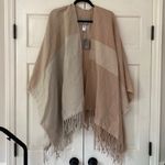 SOIA & KYO NEW Yadira Colorblock Fringe Scarfigan Cape Shawl Shrug Neutral Knit Photo 5