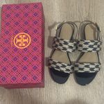 Tory Burch NEW   Lola Woven Slingback PATENT Sandal Size 7.5 NAVY Beige Jute Photo 7