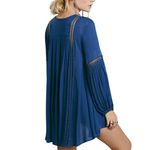 Free People Navy Babydoll Lace Inset Swing Tunic Boho Long Sleeve Dress Sz Small Photo 2