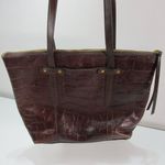 Fossil Croco Felicity Brown Leather Tote Shoulder Bag Work Travel Front Pocket Photo 0