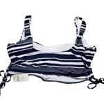 Aerie Striped Lace Up Longline Scoop Bikini Top Size Small Navy Blue White Photo 2