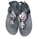 FitFlop  Sandals Women 8 Floretta Black Suede Pewter Lavender Flower Slingback Photo 0