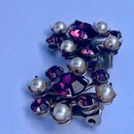 Women Clip On Earrings Purple Color Glass Faux Pearls Rivet Construction Vintage Photo 2