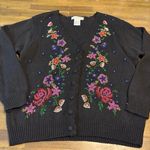 Vintage Beaded Floral Cardigan Scalloped Button Front Boxy Oversized Black M Size M Photo 6