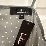 NWT Lulus Spot in My Heart Sage Grey Polka Dot Satin Cowl Neck Mini Dress sz Med Gray Photo 6