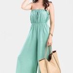 Francesca's NWT  Miami Green Eyelet Strapless Wide Leg Jumpsuit Women's Medium Photo 0