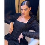 Black Halo NEW Alister Mini Dress, Floral Lace Applique Long Sleeve Babydoll 10 Photo 3