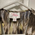 Parker  Maya Brown Yellow Ikat Print 100% Silk  Racerback Mini Dress Photo 2