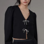 Anthropologie  Dolan rhinestone bow cardigan style top size medium Photo 0