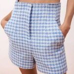 ZARA Blue & White Houndstooth Plaid High Rise Tweed Shorts S Photo 0