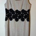 Ann Taylor Ann‎ Taylor Beige Textured Sheath Dress with Black Lace Waist Detail Size 12 Photo 0