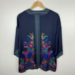 DR2 Womens Floral Kimono Sz S/M Multicolor Open Front Boho‎ Colorful Lightweight Blue Photo 4