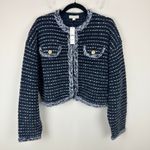 J.Crew  Cropped Lady Jacket Marled Yarn Wool Blend Preppy Navy Blue Large NWT Photo 4