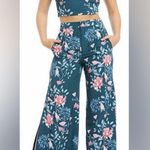 Anthropologie Endless Rose Teal Floral Wide Leg Pants Photo 0