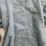 Women's Blue Sweater with Pearl Accents Photo 3