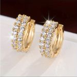 Gold Layered Pavé Huggie Hoop Earrings | Simulated Diamond NWT Photo 0