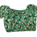 Taxi Green and White Tropical Floral Cropped Peasant top size Medium Photo 1