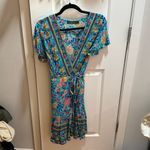 Zesica Floral Wrap Dress Short Sleeve Midi Boho‎ Festival Size Small Colorful Blue Size M Photo 1