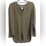 Lysse  Millie Top Size S Womens Olive Green‎ Tunic Blouse V Neck Chiffon Knit Mix Photo 1