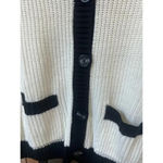 H&M ribbed knit cardigan button down vneck contrast trim cream black preppy Photo 3