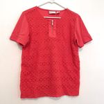 Alfred Dunner Coral Red Crochet Lace Overlay 1/4 Zip Zipper Short Sleeve Blouse Photo 2