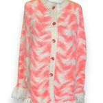 Vintage Hand Knit Chunky Knit Poncho Cape White Light Pastel Pink Zig Zag Stripe Photo 10