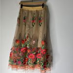 NWT Aratta Cream Colorful Embroidered Detail Crafted Field Skirt Medium Boho Red Photo 1
