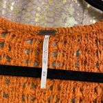 Free People Best Of You Sunset Orange Open Knit V Neck Sweater Medium Photo 2