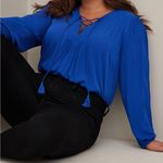 Torrid {1X}  Crinkle Gauze Lace Up Royal Blue Women's Long Sleeve Top Photo 0
