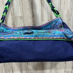 Laurel Burch Purse Shoulder Bag Colorful Vibrant Blue Dogs Sequins Canvas Tote Photo 3