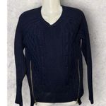 CAbi Women’s Small Double Zip Zipper Navy Cable Knit V Neck Sweater Photo 2