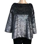 a.n.a  Womens Sweater Top Shirt Faux Fur Boat Neck Pullover Black Pewter Large Photo 0