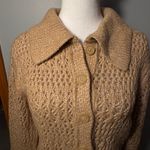 Joie  Brown tan Crochet Collar Button Front Cardigan Sweater Top Size S Photo 2