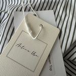 Active USA White Olive Stripe Woven Button Down Blouse Size M NWT Photo 7