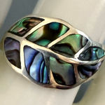 CW THA Sterling Silver Abalone/Mother of Pearl Leaf Ring Size 6.5 Blue Photo 0