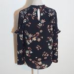 Lily White  Black Floral Blouse with Lace Accent Size Medium Black Floral Top Photo 4