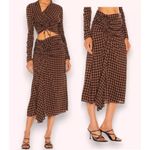 ALC Frank A.L.C. Orly Ruched Checked Crepe Midi Skirt Black/Brandy Brown Women's Size 2 Photo 1