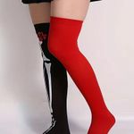 Skeleton Pattern Thigh‎ High Socks, Halloween Cosplay Over The Knee Socks Black Photo 1