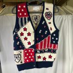 Vintage Christopher Banks Womens Small Knit Sweater Vest Embroidered Americana‎ Blue Photo 10