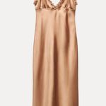 ZARA  maxi dress bodycon slip satin ruffle carmel evening wedding cocktail Photo 15