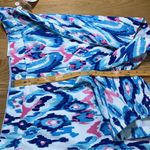 Crown & Ivy  Caroline Multicolor‎ Blue Ikat Shorts Stretch Twill Flat Front Photo 13