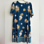 Loft  Blue and Yellow Floral Swing Shift Dress, Casual Knit Dress, Size Medium Photo 11