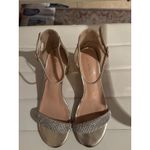 Amoji Womens Gold Rhinestone Block Heel Ankle Strap Sandals Size 37 US 6.5 Photo 1