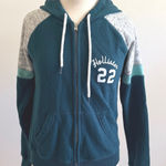 Hollister Teal Zip Up Hoodie Sz Large Varsity Graphic Colorblock Y2K Jacket Photo 0