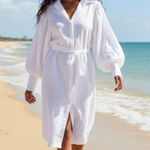 H&M NWT Johanna Ortiz x Oversized Linen Shirt Dress in White Puff Sleeve XXL Photo 0