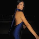 ZARA  maxi dress satin slip gown Elegant blue Halter formal party wedding prom Photo 9