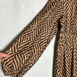 ZARA Brown & Tan Zigzag Stripe Geometric Long Sleeve Crinkle Mini Dress Medium Photo 3