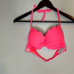 Hobie  Neon Hot Pink Bikini Top Solids Push Up Ruffled Underwire Halter Medium Photo 2