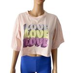 Abound  70s Style Love Spell Out Pink Short Sleeve Crop Top Tshirt Large Photo 0